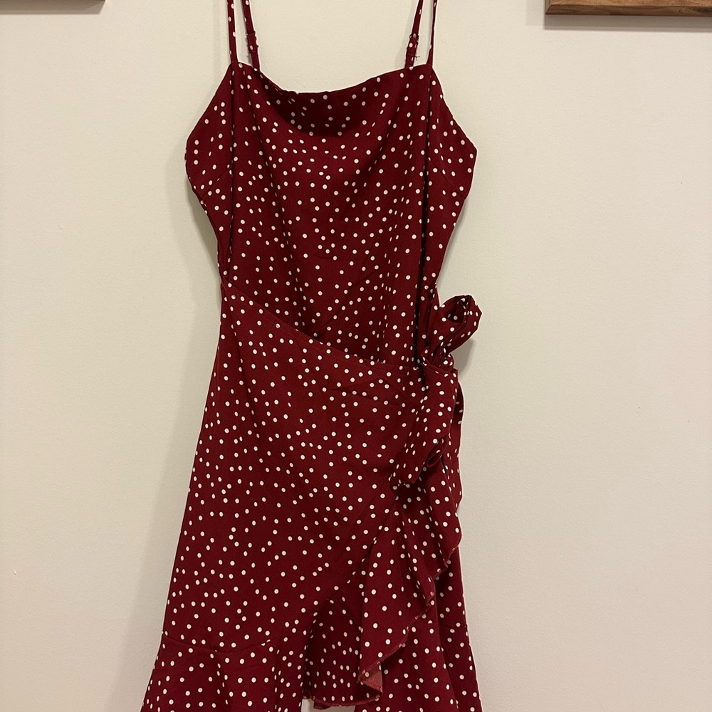 Princess Polly Burgundy Polka Dot Mini Dress